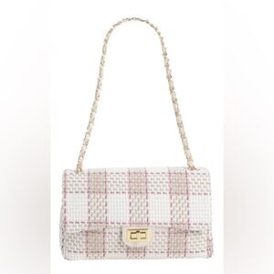 Marc Ellis Elegant Tweed Rosa Pink and White Shoulder Bag NWT